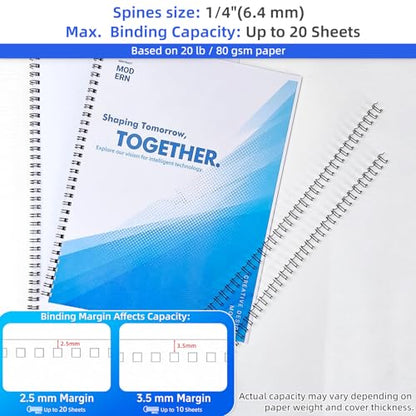 Rayson Wire Binding Spines, 1/4" 3:1 Pitch, 32-Loop Black, 100 Pack | Binds up to 20 sheets; ideal for thin reports, manuals, proposals and school projects. - size: 1/4" (20 Sheets Capacity)