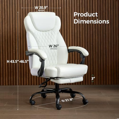 amseatec Big and Tall Office Chair with Footrest, Lumbar Support, White - color: White-f