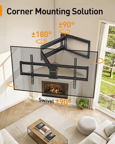 Perlegear Long Arm Full Motion TV Wall Mount for 42–97 Inch TVs up to 150 lbs, Pre-Assembled TV Mount with Full Swivel, Tilt and Extension, Fits 8″/12″/16″/24″ Wood Studs, Max VESA 800x400mm, PGXLF02