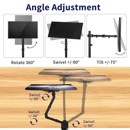 Single Monitor Arm Mount for 13-32 Inch Screen Up to 22lbs | Ultrawide Screens Up to 38 Inch Fully Adjustable Stand with C-Clamp/Grommet Base Tilt Rotation Max VESA 100x100 - size: Single for 13"-32"