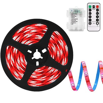 echosari Strip Lights Battery Powered with Remote Timer for Cabinet Shelve - color: Red, size: 9.8Ft