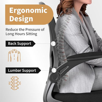 Youhauchair Office Chair Set of 8, Ergonomic Home Office Desk Chairs with Flip-up Arms and Lumbar Support, Height Adjustable, Black - color: Black, size: Set of 8