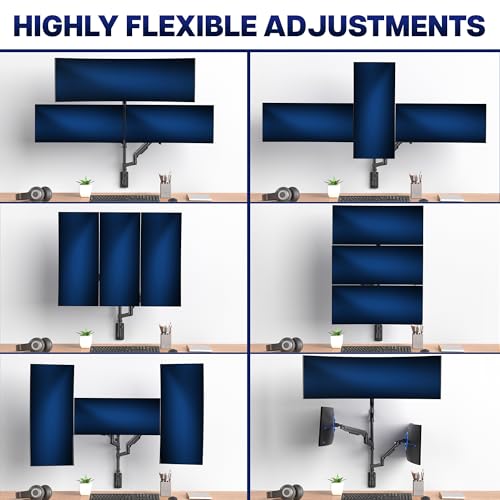VIVO Pneumatic Arm Triple Ultrawide Monitor Wall Mount for Up to 49 inch Screens with Height Adjustment, Heavy Duty, Holds 3 Ultra Wides Up to 35.2 lbs, Black, MOUNT-VW300D - size: Triple Mount, style: Wall Mount