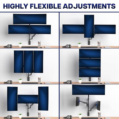 VIVO Pneumatic Arm Triple Ultrawide Monitor Wall Mount for Up to 49 inch Screens with Height Adjustment, Heavy Duty, Holds 3 Ultra Wides Up to 35.2 lbs, Black, MOUNT-VW300D - size: Triple Mount, style: Wall Mount