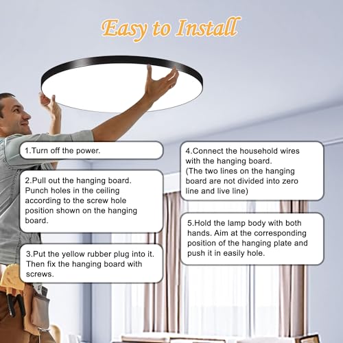 LED Flush Mount Ceiling Light 12 Inch 36W, 3000K-6500K Super Bright LED Ceiling Lights for Bedroom Living Room Kitchen Office, Easy Install, Ultra Thin Round White Black Modern Ceiling Light Fixtures - color: 12 inch Ceiling Light Kit