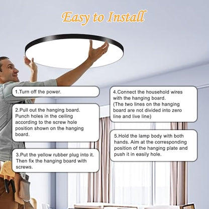 LED Flush Mount Ceiling Light 12 Inch 36W, 3000K-6500K Super Bright LED Ceiling Lights for Bedroom Living Room Kitchen Office, Easy Install, Ultra Thin Round White Black Modern Ceiling Light Fixtures - color: 12 inch Ceiling Light Kit