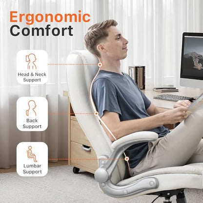 NEO CHAIR Office Desk Chair, High Back PU Leather with Flip-up Arms, White - color: White