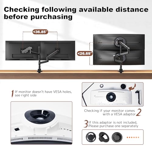 Heavy Duty Dual Monitor Arm for 17-49" Screens, Vertical Stack, 44lbs - color: Black