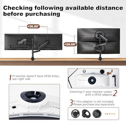 Heavy Duty Dual Monitor Arm for 17-49" Screens, Vertical Stack, 44lbs - color: Black