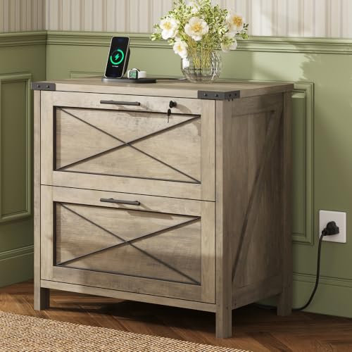 DEVAISE Wood Lateral File Cabinet, 2 Drawer Filing Cabinet, Gray Oak - color: Gray Oak