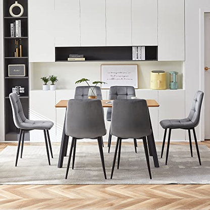 Homedot Grey Velvet Chair Set of 6,Mid-Century Modern Dining Chair Upholstered Living Chair Tufted Reception Chair with Solid Black Metal Legs for Bedroom,Dining Room,Kitchen - color: Grey, size: 6*Chair