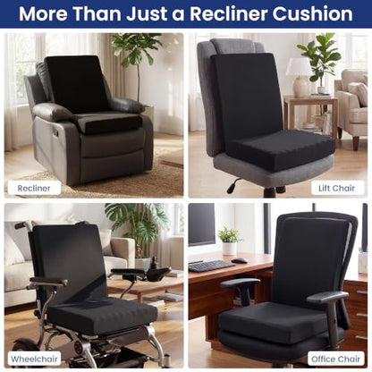 Recliner Seat Cushion, Egg Foam Creat Seat Cushion & Memory Foam Back Pad | Pressure Relief Chair Cushion for Elderly, Wheelchair, Office Chair, 20x20x4in Seat, 20x22x3in Back, Black