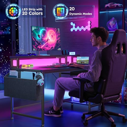 DurayLoly 40" Small Gaming Desk with RGB Lights & Outlets for Teens | Wireless Remote Full-Color Strip, Various Lighting Modes, Level Up Teens Gaming Vibe or Study for Protect Eyes In Bedroom - color: Black, size: 40"W*20"D*35.5"H