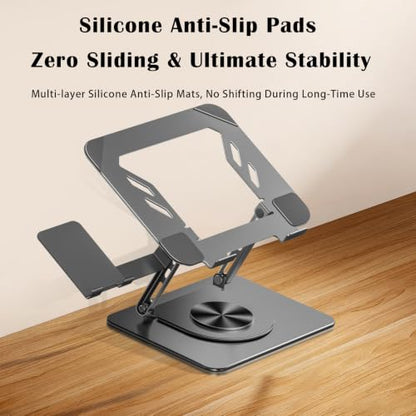 Laptop Stand with Phone Stand | 360° Rotating, Adjustable Height & Tilt Angle, Foldable Dual-Bar Support, Cooling Design, Desk Pad Laptop Riser - color: 2 in 1 Laptop Stand