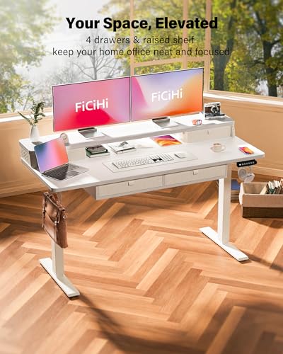 FiCiHi 55x24 Inch Electric Standing Desk, 4 Drawers, Adjustable Height Desk - color: White, size: 55"x24" (4 Drawers)