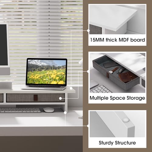 Fenge 35 Inch Monitor Stand with Drawer Storage, Computer Riser for Desk - color: White