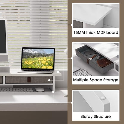 Fenge 35 Inch Monitor Stand with Drawer Storage, Computer Riser for Desk - color: White