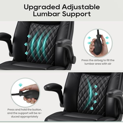 MALOL Leather Office Chair with Adjustable Lumbar Support Set of 2, Black - color: Black, size: Set of 2
