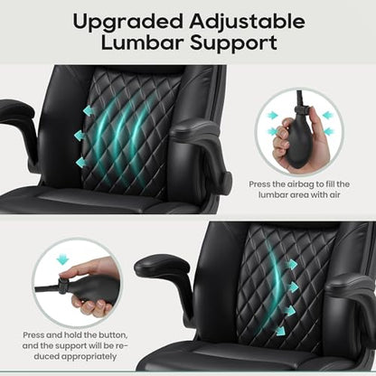 MALOL Leather Office Chair with Adjustable Lumbar Support Set of 2, Black - color: Black, size: Set of 2
