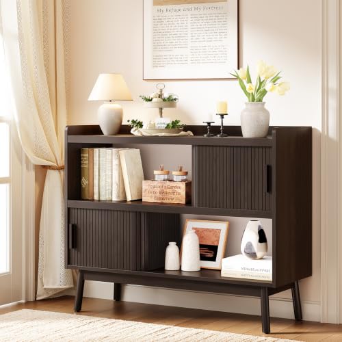 ONBRILL 44" Sideboard Buffet Cabinet with Outlet & Sliding Door, Brown - color: Brown, size: 44"