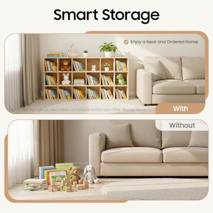 18 Cube Storage Organizer - Solid Wood Bookshelf - Cube Shelf - Vertical or Horizontal Bookcase - Open Book Shelf - Easy Assembly for Bedroom, Living Room, Office - size: 18-Cube