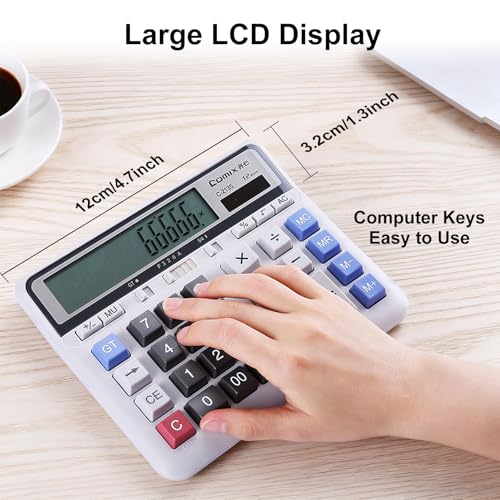 Comix Desktop Calculator, 12 Digits Large Button Desk Calculator, White