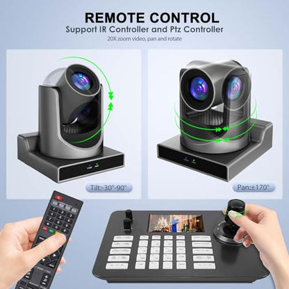 PTZ Camera 20X Optical Zoom with AI Tracking,HDMI,3G-SDI,USB3.0,POE,LAN,Simultaneous 3G-SDI and USB Video Output,NDI PTZ Camera for Church, Conferences, Teaching,vMix OBS etc - size: 20X-NDI-Black
