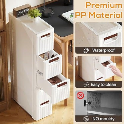 5 Drawers Slim Bathroom Storage Cabinet Dresser, Narrow Plastic Rolling Cart Organizer with Drawers, for Small Spaces, Kitchen, Laundry, Office, Bedroom, White - size: 7.5"x16.5"xx35.8"(5-Drawer)