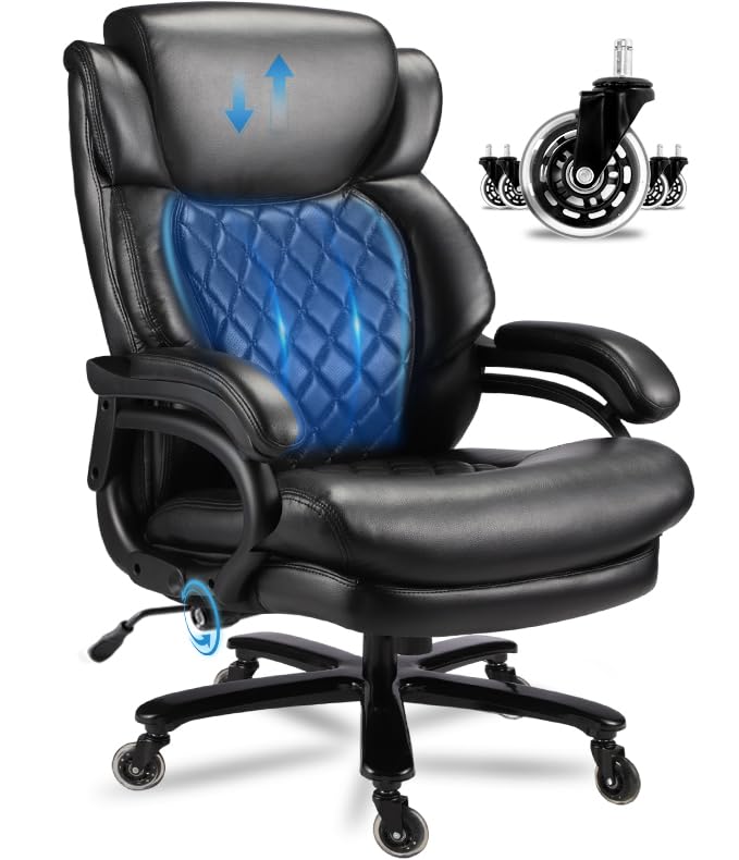 800lbs Big and Tall Office Chair, Executive Chair with Adjustable Headrest, High Back Extra Wide Seat, Heavy Duty PU Leather for Home Office, Comfortable Large Computer Desk Chair - color: Black