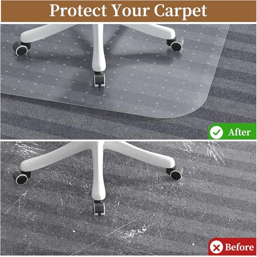 Office Chair Mat for Carpet, 53" X 45" Protects Carpet | Desk Chair Mat for Carpet Floors, Clear and Thick Carpet Chair Mats with Non-Slip Studded for Home and Office Low Pile Carpet - size: 53" X 45" Carpet