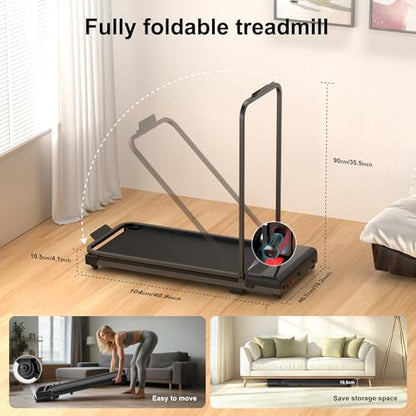 Walking Pad Treadmill for Home - Foldable Treadmills with Handle Bar Mini Portable Walk Pads Under Desk Small Spaces Compact Folding Electric Treadmills Office Walking and Running Machine Terluxra - color: Black