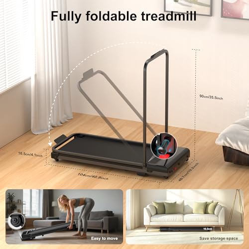 Walking Pad Treadmill for Home - Foldable Treadmills with Handle Bar Mini Portable Walk Pads Under Desk Small Spaces Compact Folding Electric Treadmills Office Walking and Running Machine Terluxra - color: Black-Red