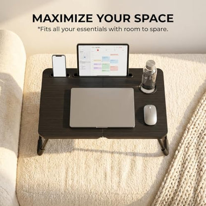 BUYIFY 23.4" Foldable Lap Desk Bed Table with Cup Holder Tray Black - color: Black