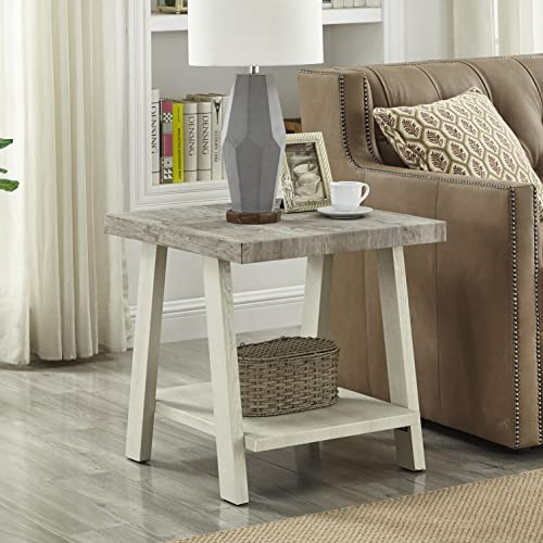 Roundhill Furniture Athens Contemporary Two-Tone Wood Shelf End Table, Weathered Gray and Beige - color: Weathered Gray and Beige