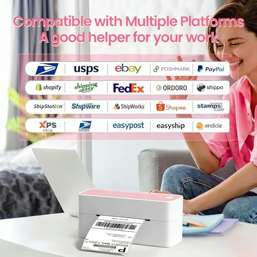 Phomemo Bluetooth Thermal Label Printer, 241BT 4X6 Shipping Label Printer | Wireless Label Printer for Small Business and Shipping Package, Compatible with iPhone, Android, Shopify, Amazon, USPS, Pink - color: Pink