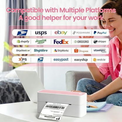 Phomemo Bluetooth Thermal Label Printer, 241BT 4X6 Shipping Label Printer | Wireless Label Printer for Small Business and Shipping Package, Compatible with iPhone, Android, Shopify, Amazon, USPS, Pink - color: Pink
