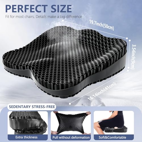 Enlarged19.7in Gel Seat Cushion Pressure Relief Cushion for Long Sitting - color: Black, size: XX-Large(19.7"*16.1"*3.5")