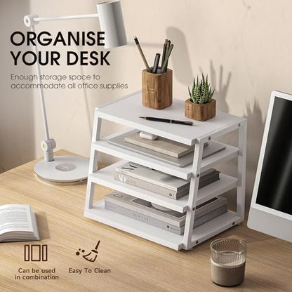 Fenge Desk Shelf Organizer, 4-Tier Tower Desktop Office Shelves, White - color: White
