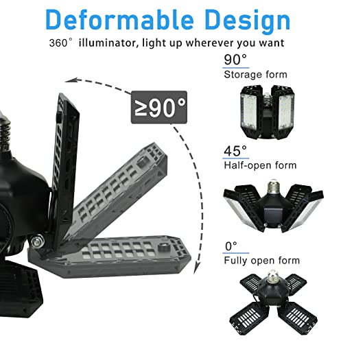 LED Garage Light,150W Deformable Garage Ceiling Lights,15000LM, 4 Adjustable Panels, E26/E27 Shop Lights for Basement, Barn, Workshop,High Bay Light - size: 4+1P 1Pack/F
