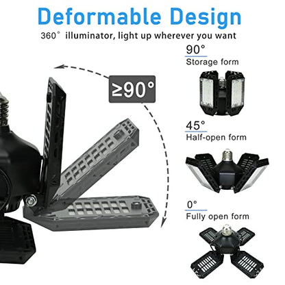 2-Pack LED Garage Light,150W Deformable Garage Ceiling Lights,15000LM, 4 Adjustable Panels, E26/E27 Shop Lights for Basement, Barn, Workshop,High Bay Light - size: 4+1P 2Pack/F