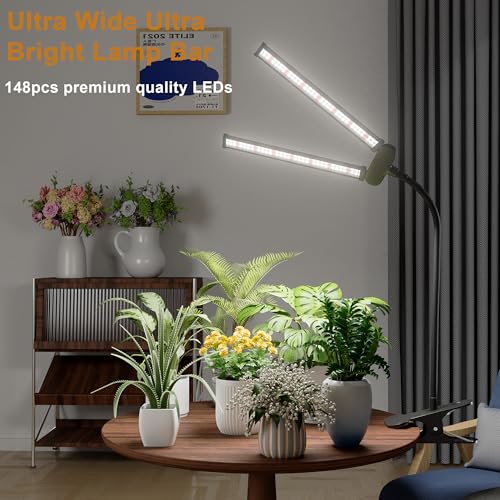 LED Grow Light, 6000K White Full Spectrum Clip Plant Growing Lamp | with Rotatable Dual Head for Indoor Desk Plants,Dimmable & Timer 4/8/12H,High Power Output for Faster Growth,1-Head - size: 1 Tube