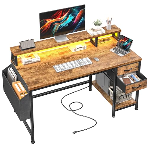 DurayLoly 40" Small Gaming Desk with RGB Lights & Outlets for Teens,Brown | Wireless Remote Full-Color Strip, Various Lighting Modes, Level Up Teens Gaming Vibe or Study for Protect Eyes In Bedroom - color: Brown, size: 40"W*20"D*35.5"H