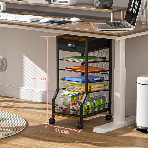 keomaisyto 6-Tier Rolling File Cart with Drawer, Under Desk Storage with Paper Letter Sliding Trays, Standing File Organizer with Wheels, Slim Workspace Organizers for Office/Home/School/Study - style: Upgrade-with Drawer