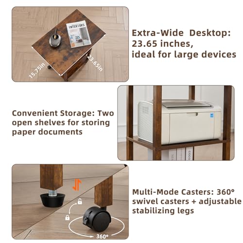 YUFAM 3 Tier Home Printer Stand with Storage, Brown - color: Brown, size: 15.75"D×23.65"W×25.7"H