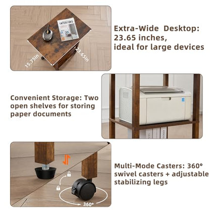 YUFAM 3 Tier Home Printer Stand with Storage, Brown - color: Brown, size: 15.75"D×23.65"W×25.7"H