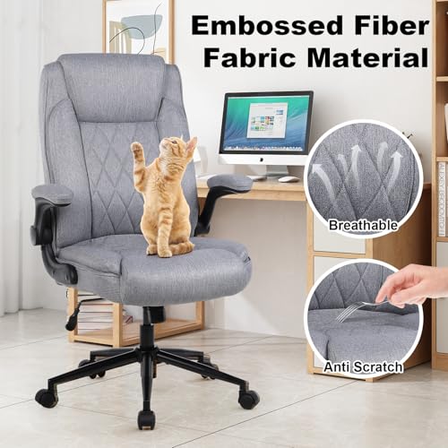 ralex-chair Big and Tall Office Chair -500 lb Office Chair for Big Man, Fabric High Back Office Desk Chair with 120° Tilt Rock,Computer Desk Chair with flip up arm - Light Gray - color: Light Gray, size: set of 1