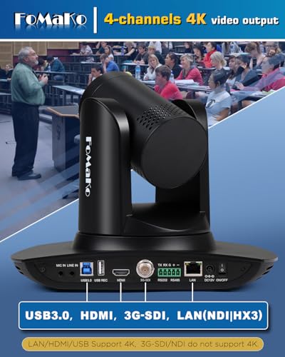 FoMaKo 4K 30X PTZ Camera HDMI with NDI and AI Auto-Tracking SDI PTZ Camera,for Church Worship Education Conference Events,NDI 6 & NDI HX3 Certified(K30NSx2+KC608 Pro) BK30NS2 - color: Matte Black