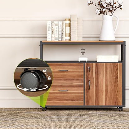 LITTLE TREE 63-Inch Office Desk with 31.5-Inch Lateral File Cabinet, Study Writing Desk Computer Desk for Home Office - color: Brown