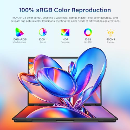 InnoView 18.5" Dual Portable Monitor 2K 200Hz 100% sRGB - Foldable & Stackable Design with 315° Screen Adjustment & 180° Stand | DP/USB-C/HDMI, Second Monitor for Laptop, Mac, Windows - size: 18"