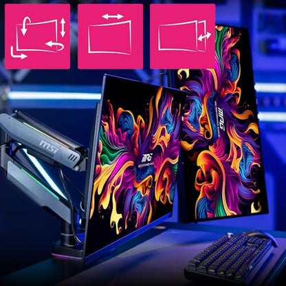 MSI MPG MT201DR V2-Premium RGB Dual Monitor Stand Arms,17-35" Support,VESA Compatible,Adjustable Heavy Duty Gas Spring Mount,44 lbs per Screen Capacity,Clamp&Grommet,Quick Release Plate-Gray - color: Gray